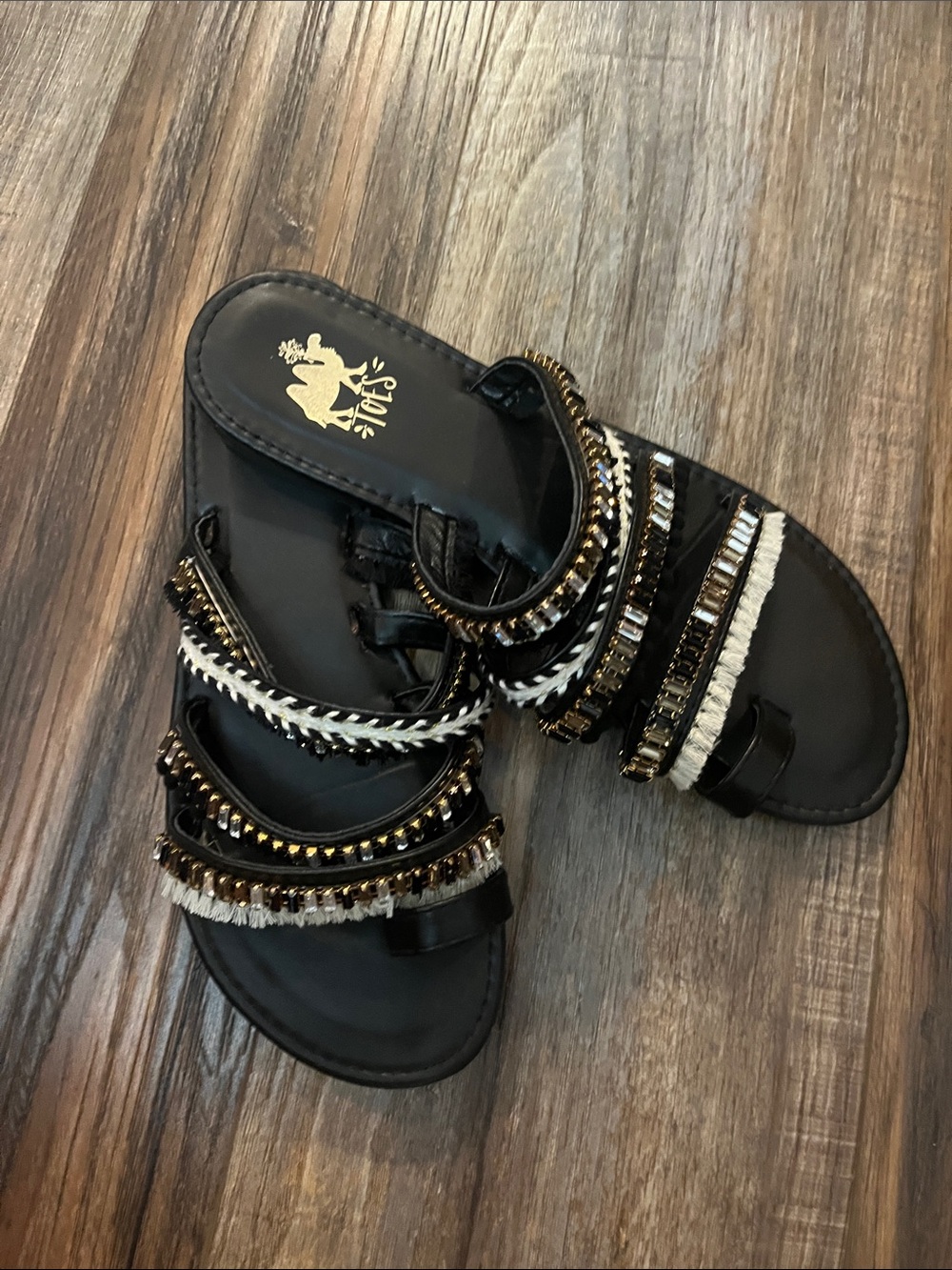 Joie Black Beaded Fringe Slide Sandals